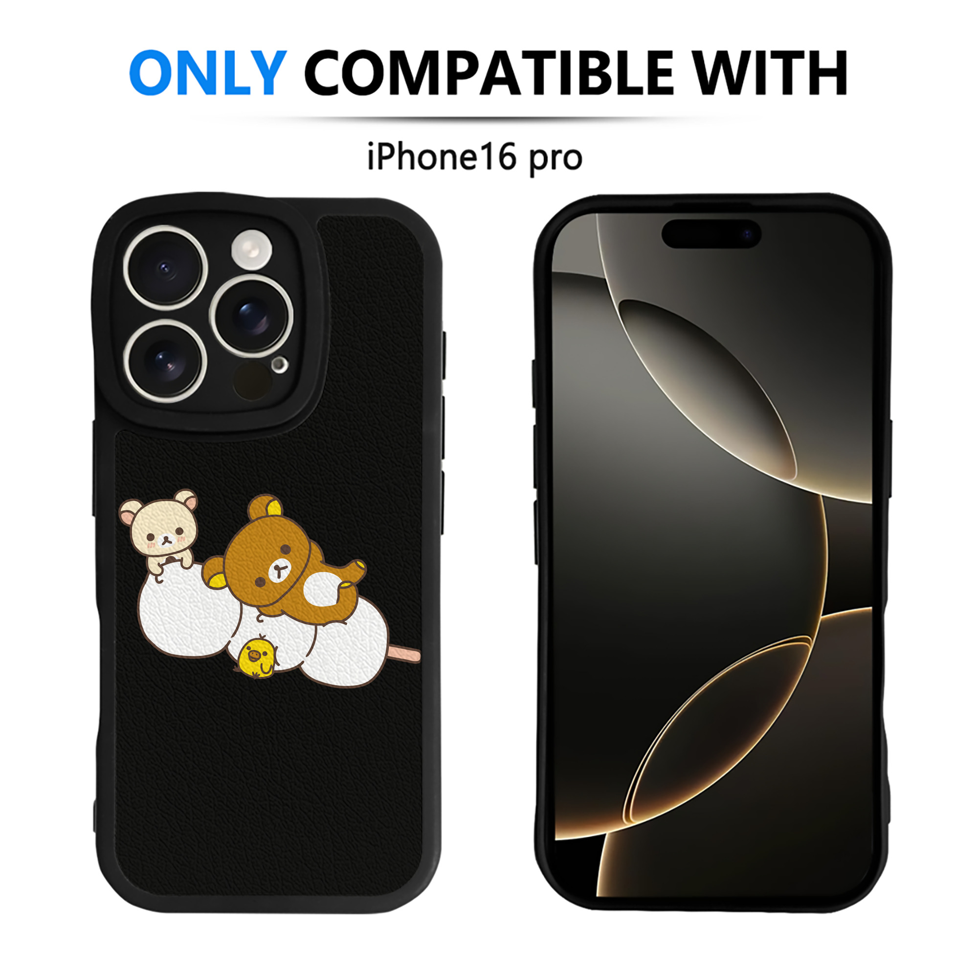 （画像用） リラックマ リラックマ キイロイトリ Rilakkuma Korilakkuma Kiiroitori 【iPhone 16シリーズ対応】シリコンスマホケース（レザー調） 材質：シリコン